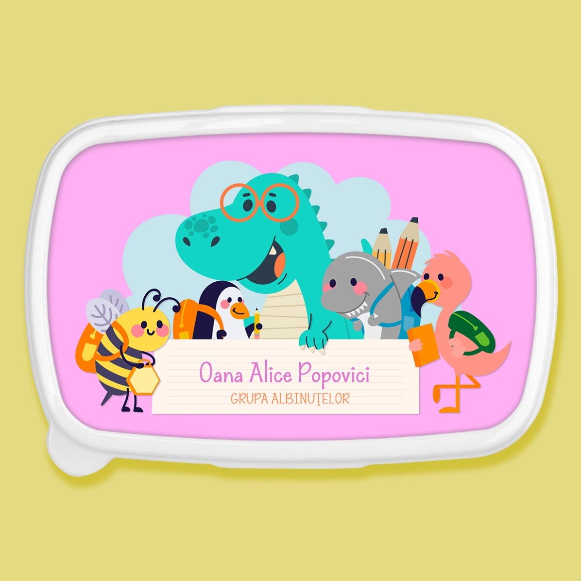 Lunch box, caserolă personalizat cu text - Animăluțe