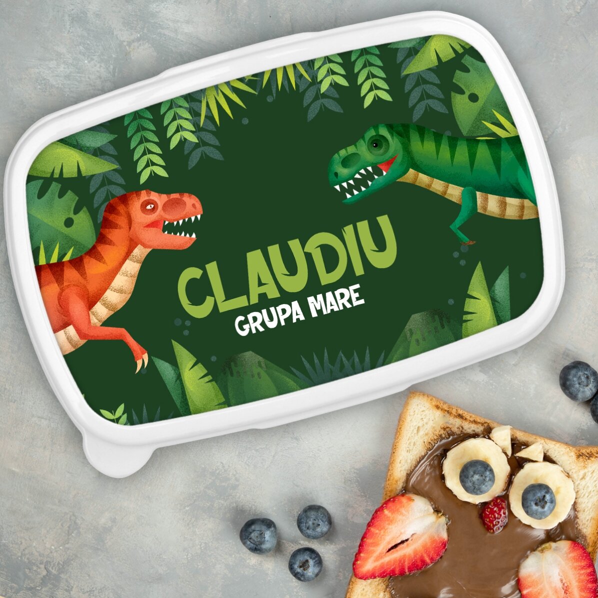 Lunch box, caserolă personalizat cu text - Dinozaur T-Rex