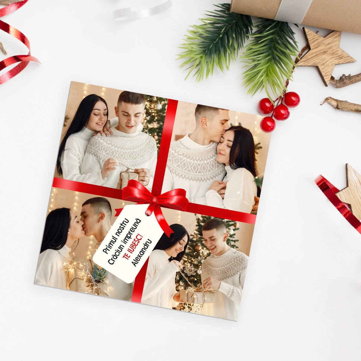 Magnet 10x10 personalizat cu 4 poze și mesaj - Cadoul perfect