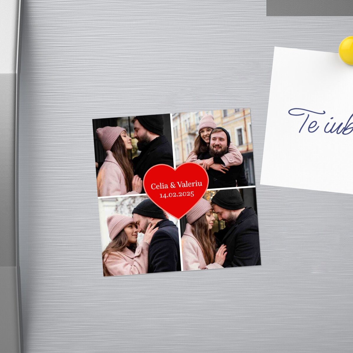 Magnet 10x10 personalizat cu 4 poze și text - Heart
