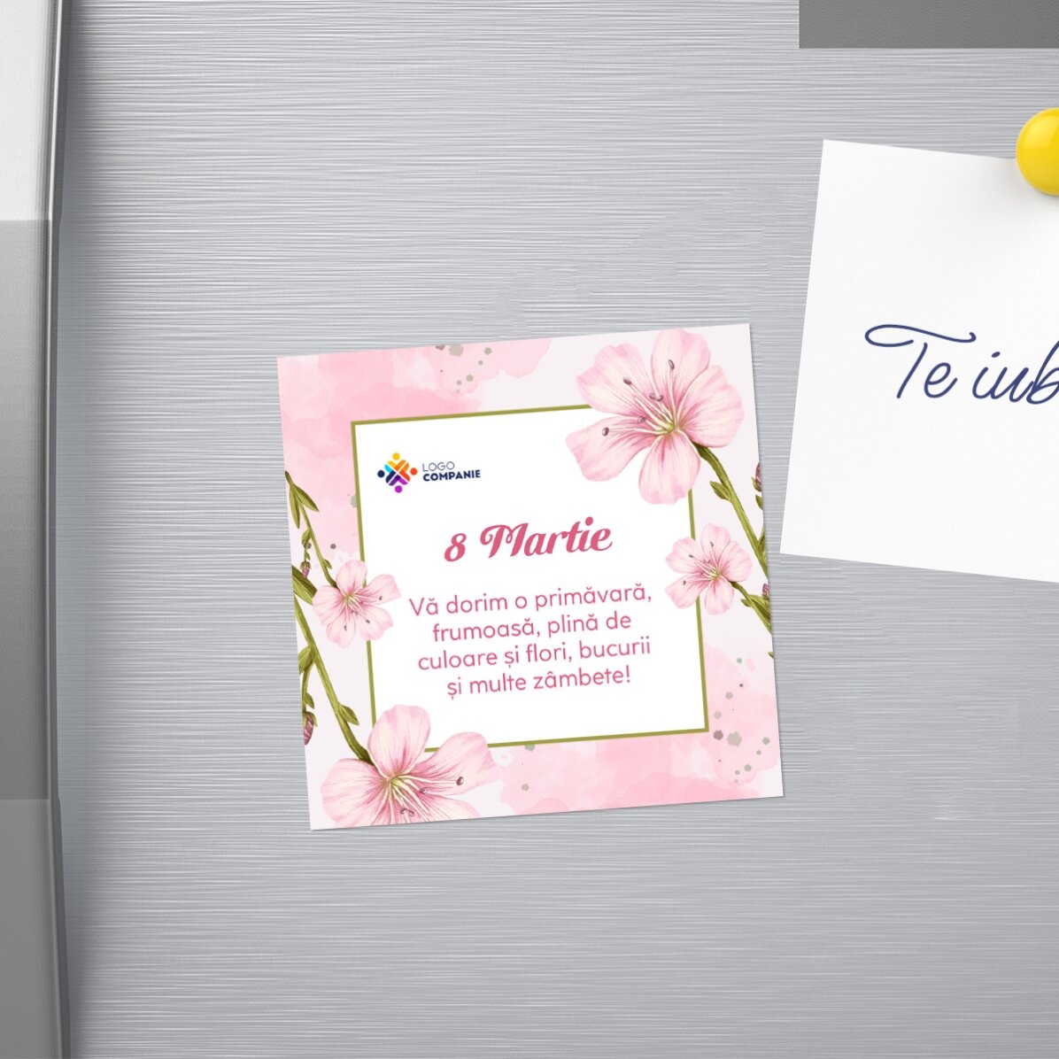 Magnet 10x10 personalizat cu logo și text - 8 Martie