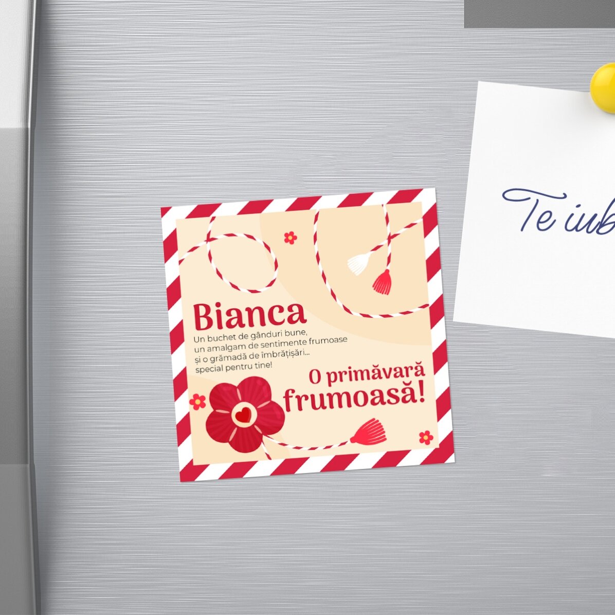 Magnet 10x10 personalizat cu nume și mesaj - Mărțișor