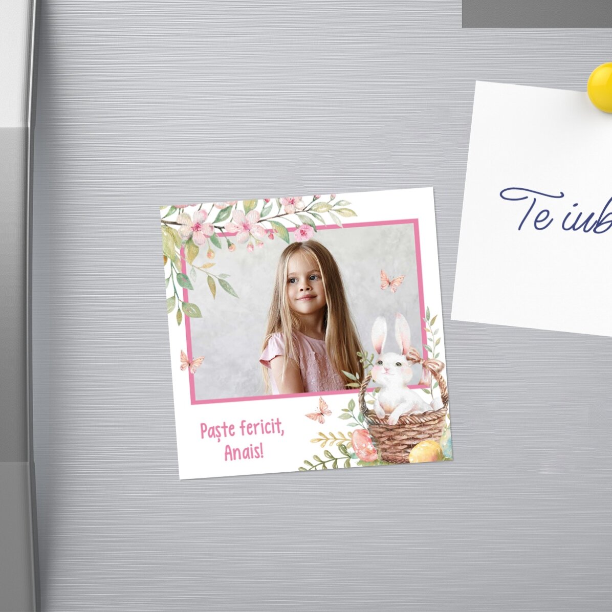 Magnet 10x10 personalizat cu o poză și mesaj - Paște fericit!