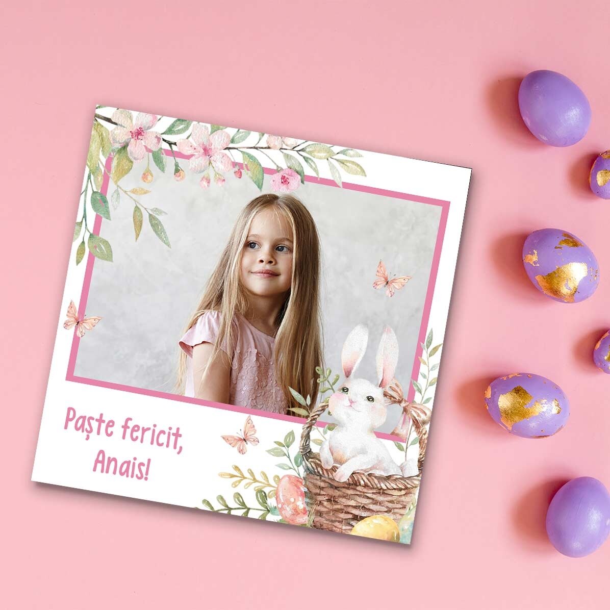 Magnet 10x10 personalizat cu o poză și mesaj - Paște fericit!