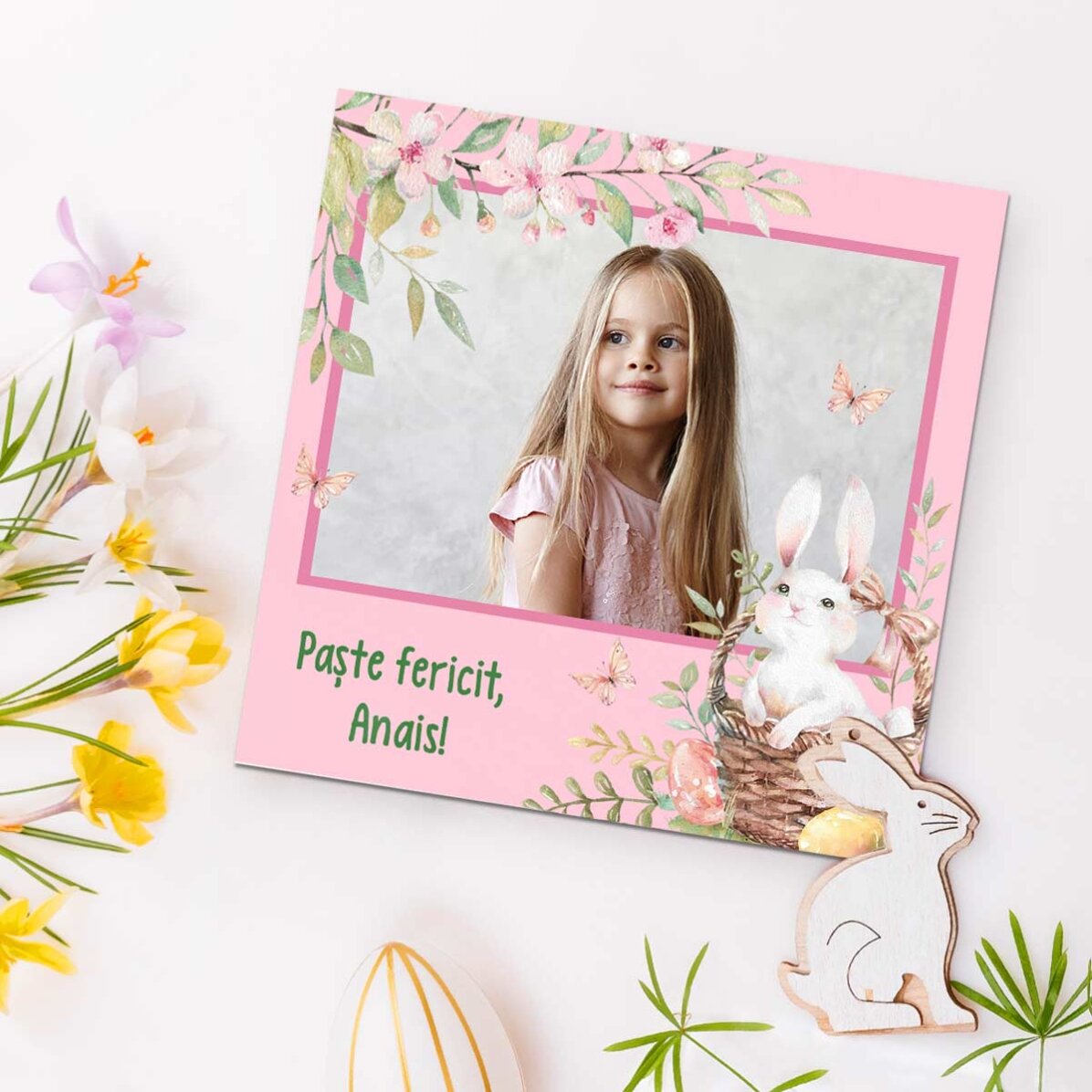 Magnet 10x10 personalizat cu o poză și mesaj - Paște fericit!