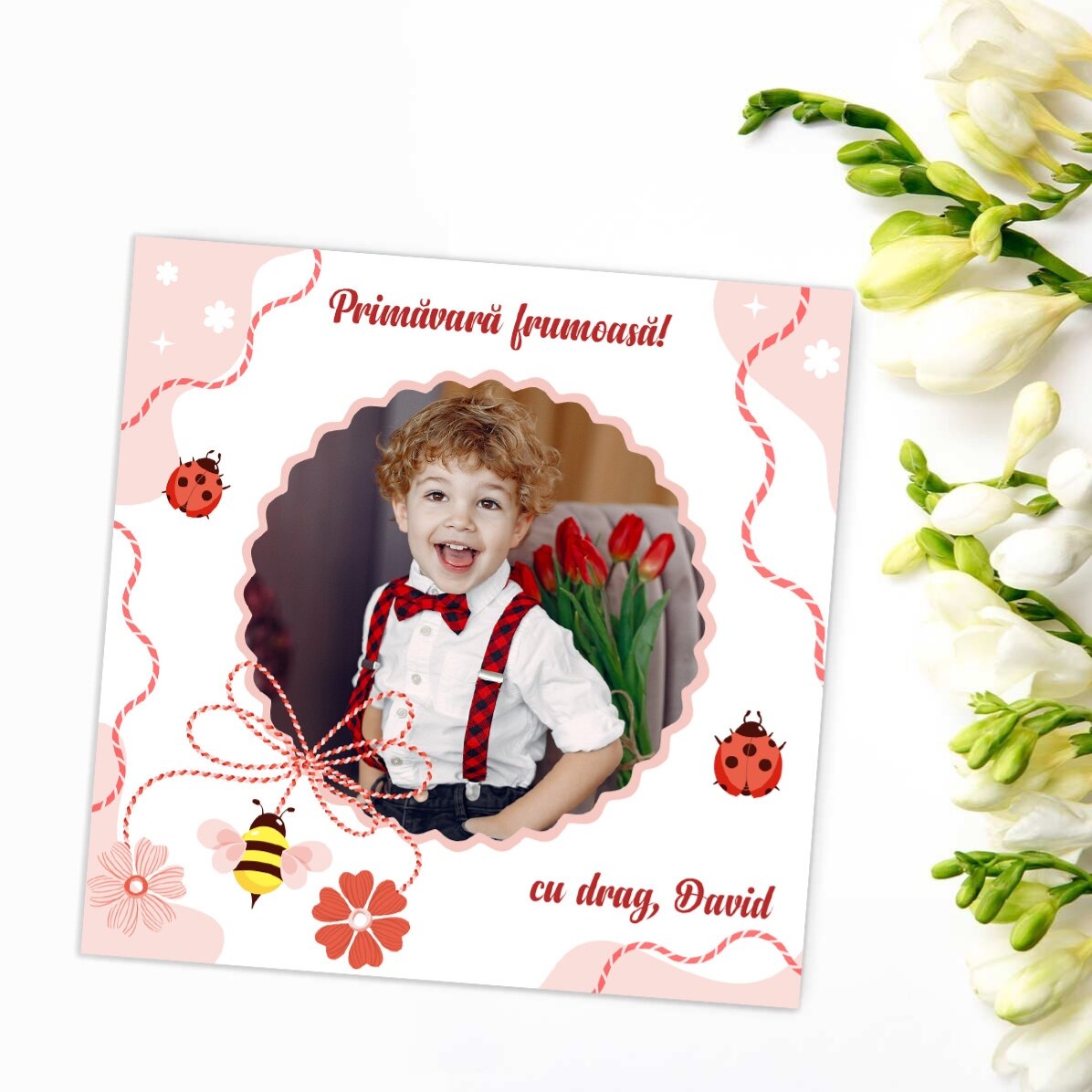 Magnet 10x10 personalizat cu o poză și text - 1 Martie