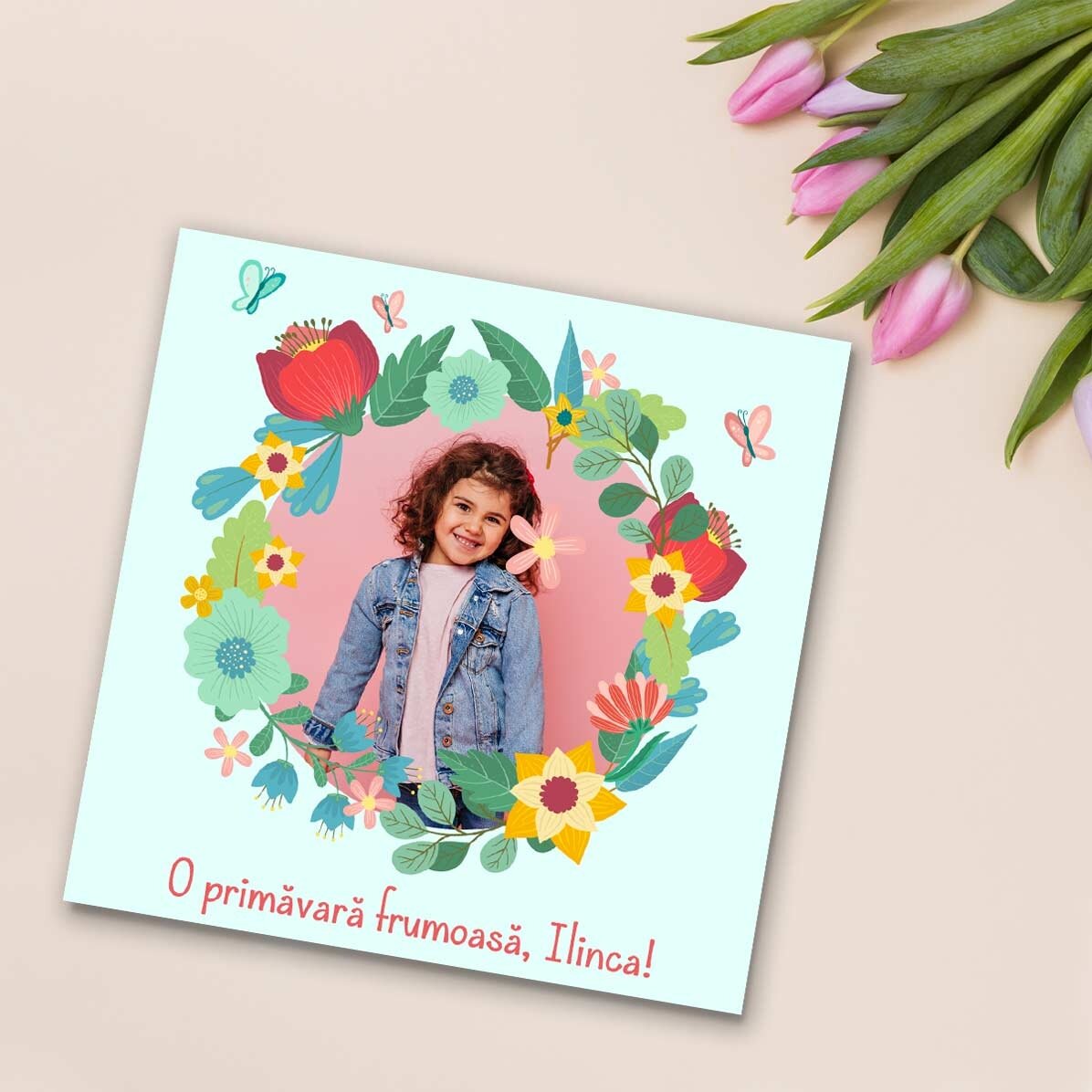 Magnet 10x10 personalizat cu o poză și text - Flori