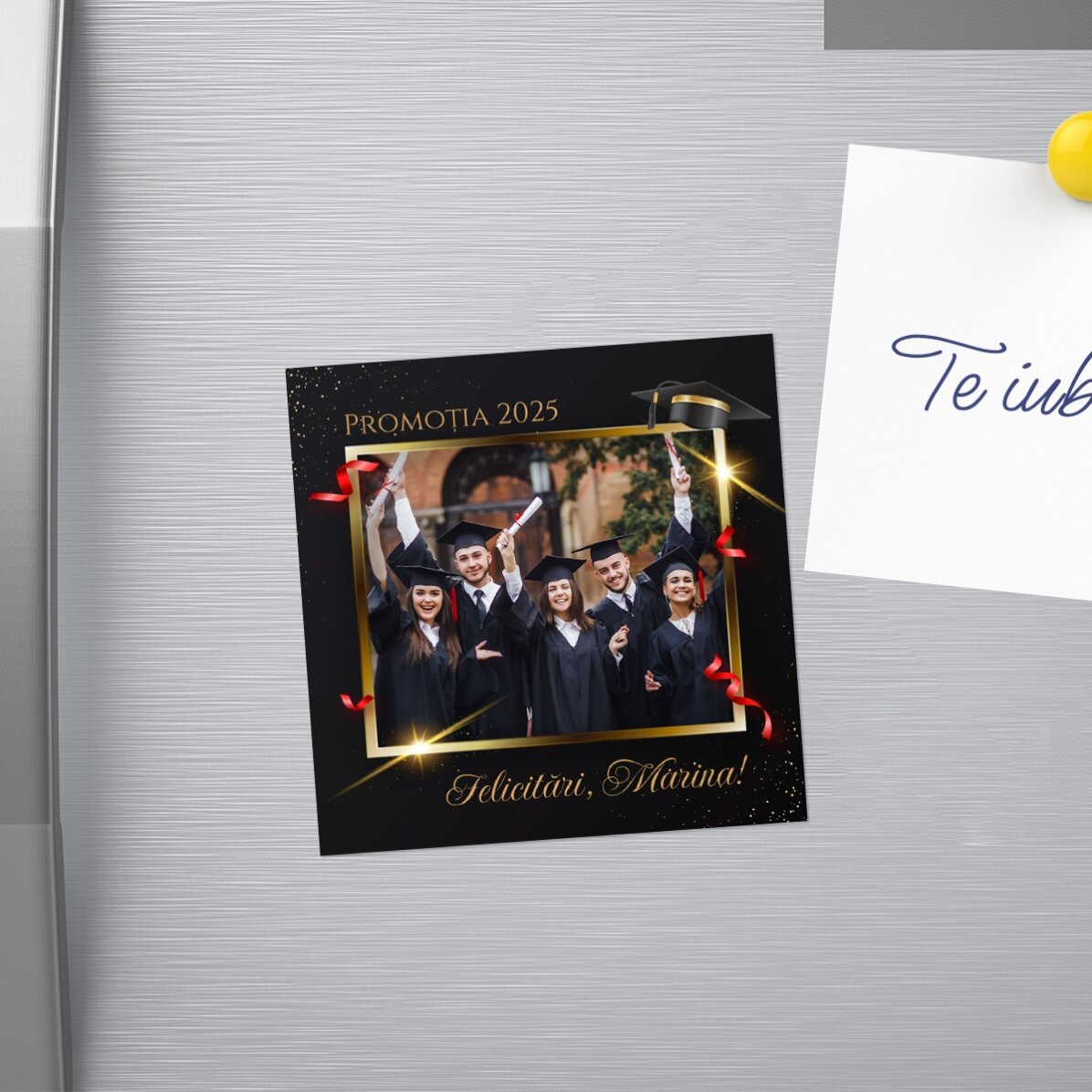 Magnet 10x10 personalizat cu poză și text - Absolvire