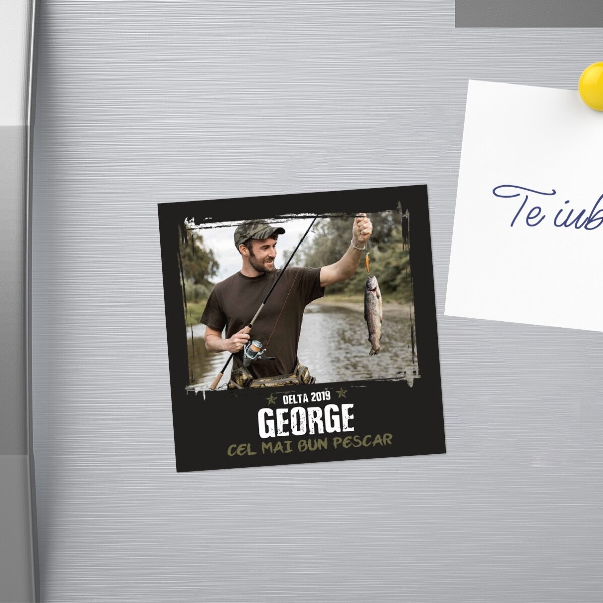 Magnet 10x10 personalizat cu poză și text - Cel mai bun pescar