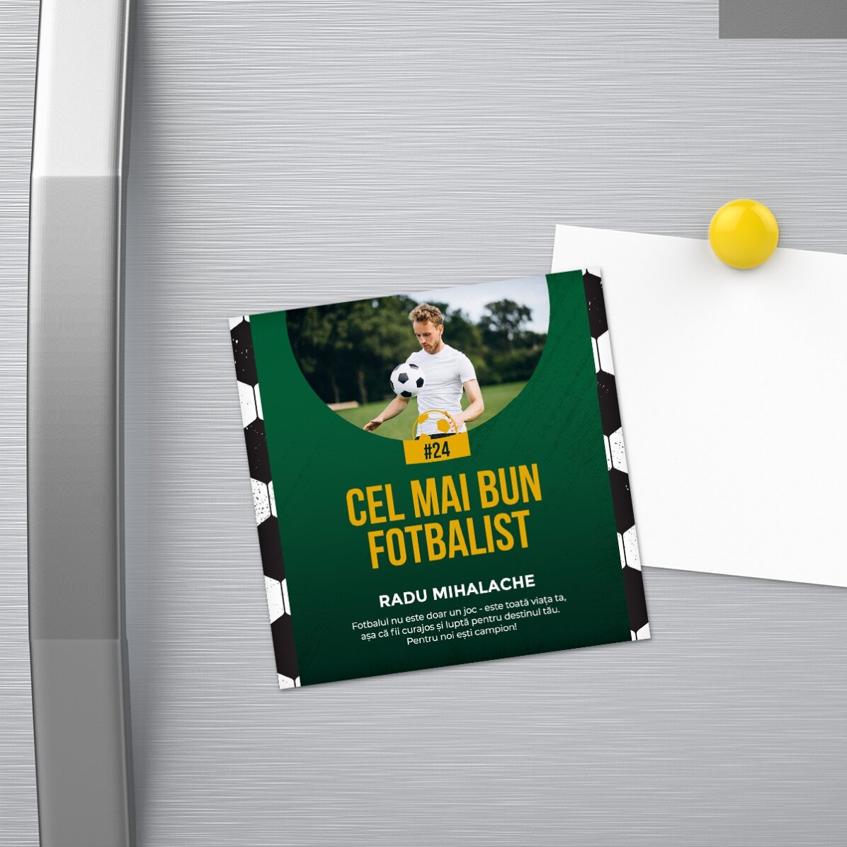 Magnet 10x10 personalizat cu poză și text - Fotbal