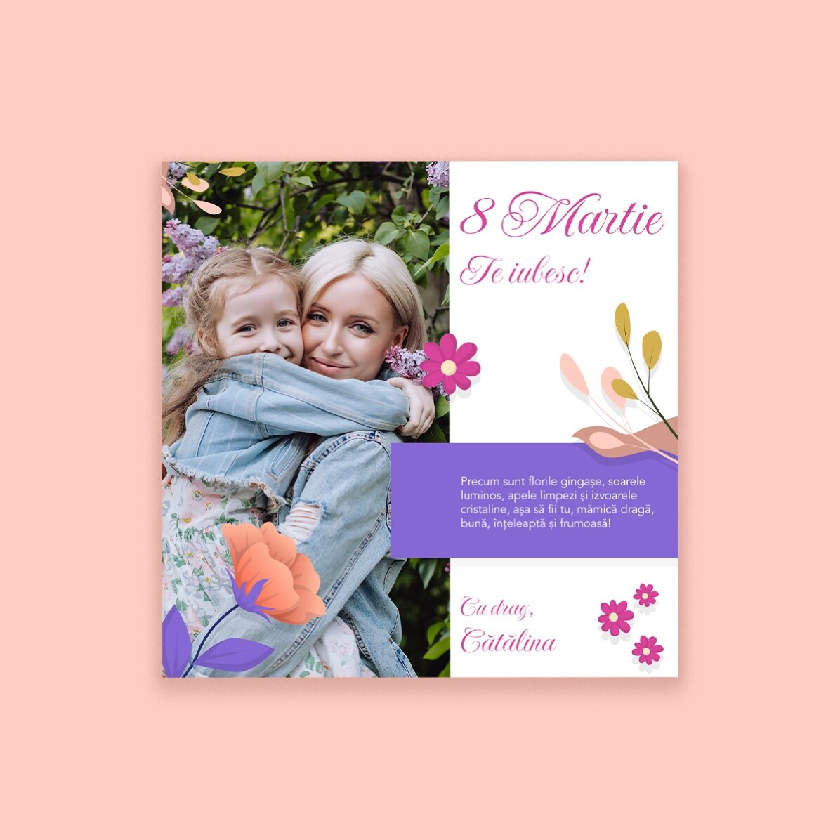 Magnet 10x10 personalizat cu poză și text - Joyful