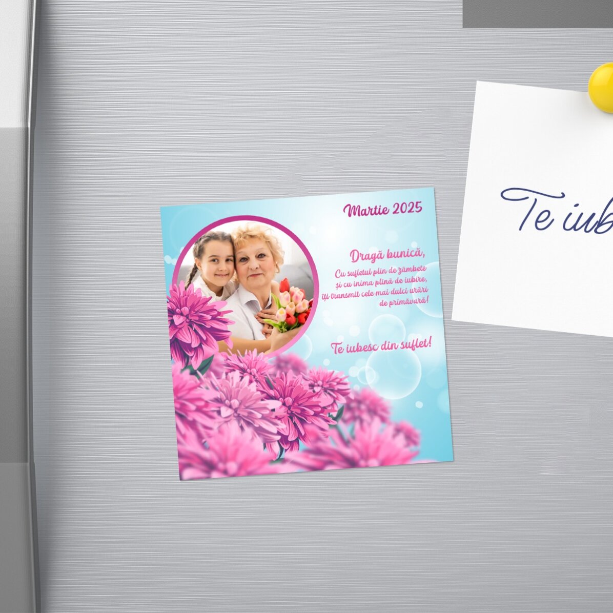 Magnet 10x10 personalizat cu poză și text - Primăvară roz