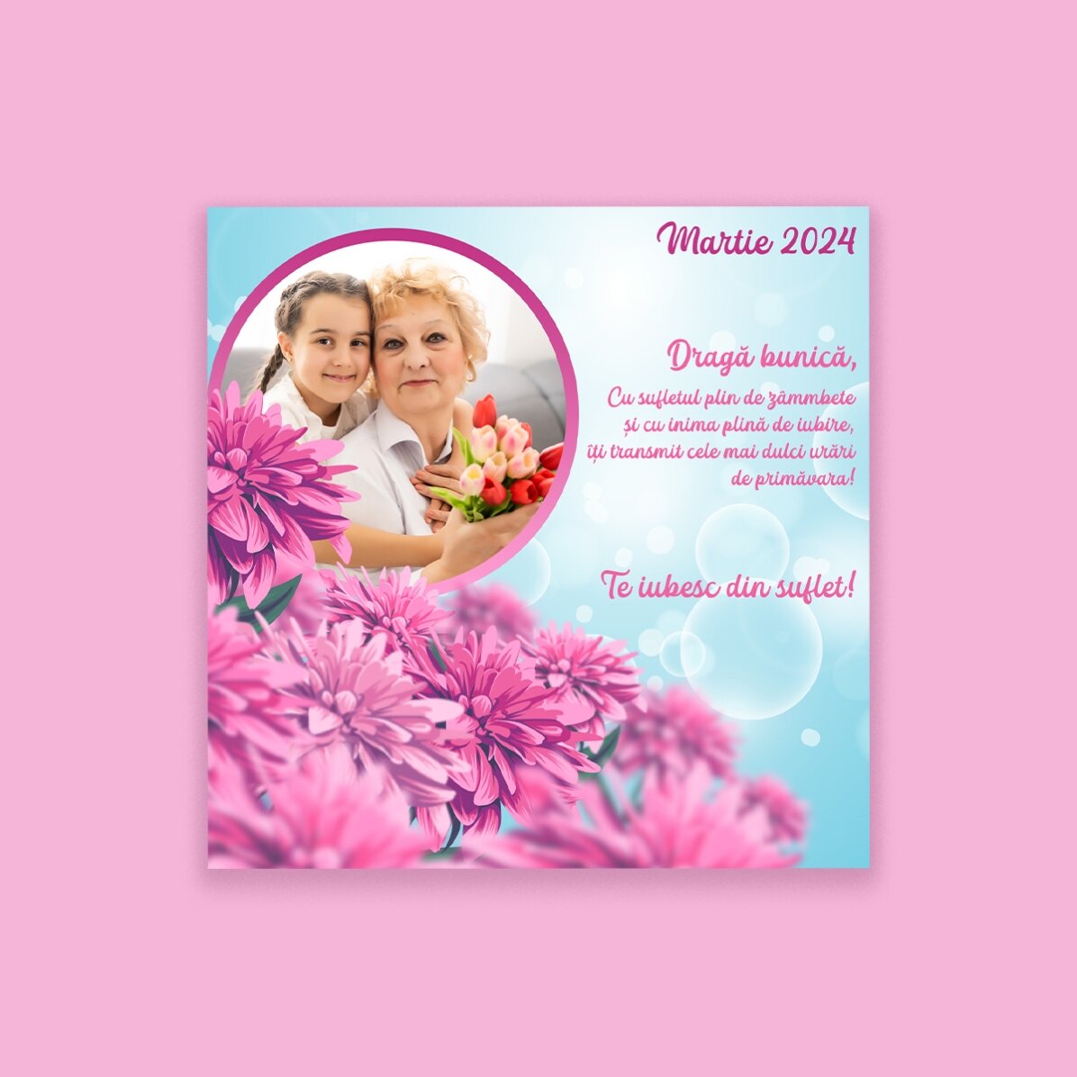 Magnet 10x10 personalizat cu poză și text - Primăvară roz