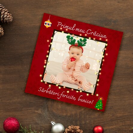 Magnet 10x10 personalizat cu poză și text - Primul meu Crăciun