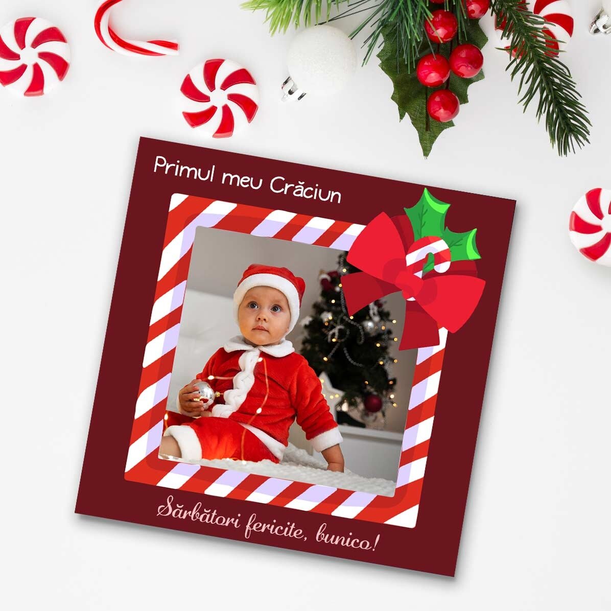 Magnet 10x10 personalizat cu poză și text - Sărbători fericite!