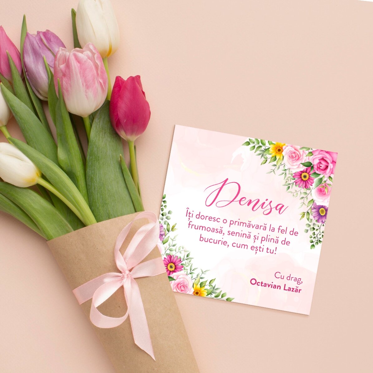 Magnet 10x10 personalizat cu text - Primăvară frumoasă!