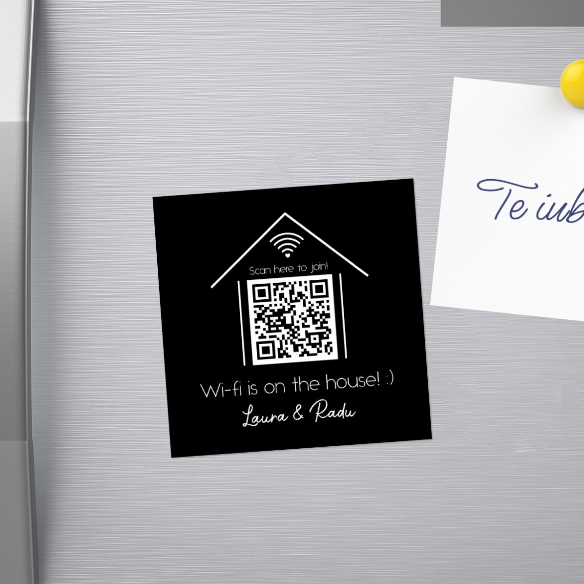 Magnet 10x10 personalizat cu text și cod QR - Scan for Wifi
