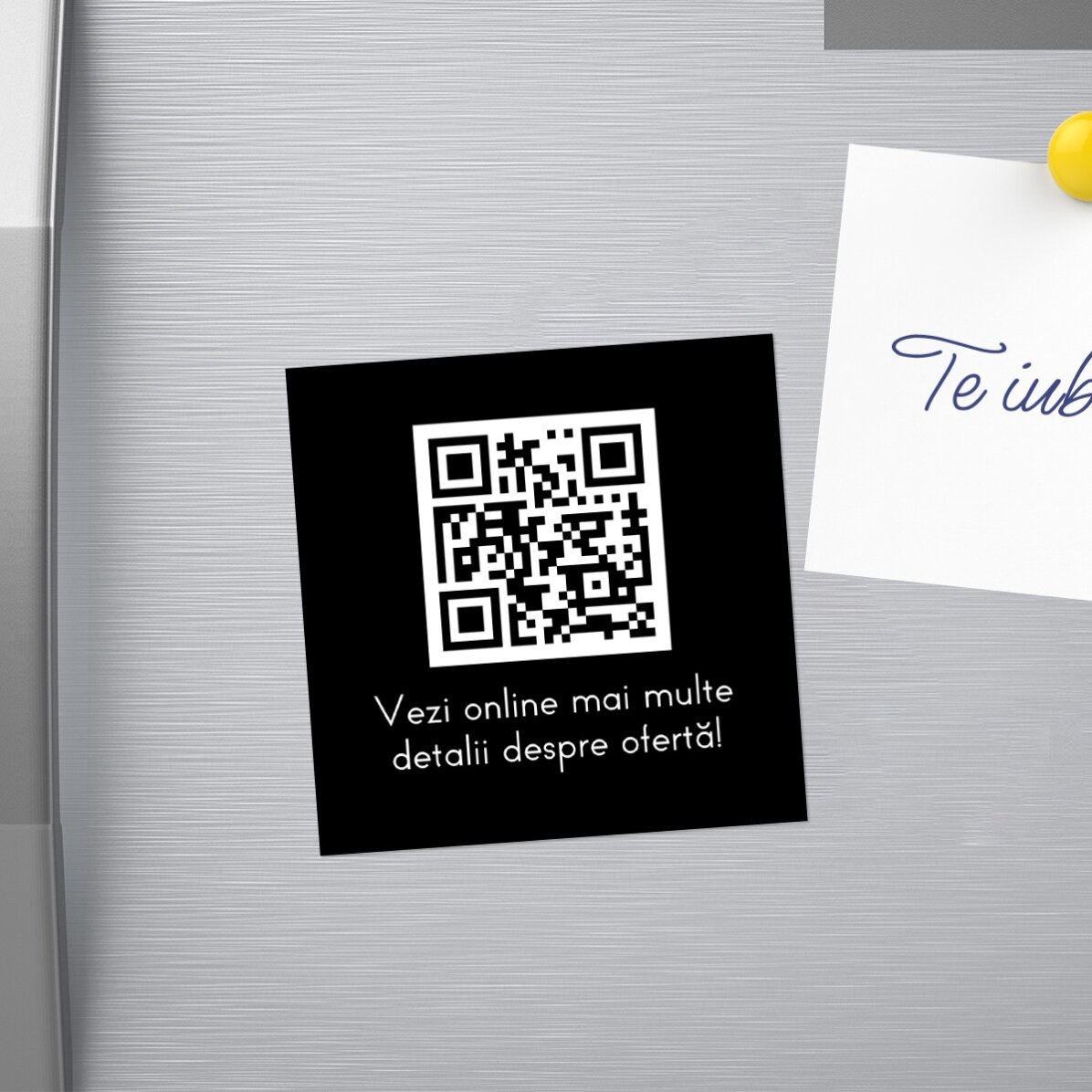 Magnet 10x10 personalizat cu text și cod QR