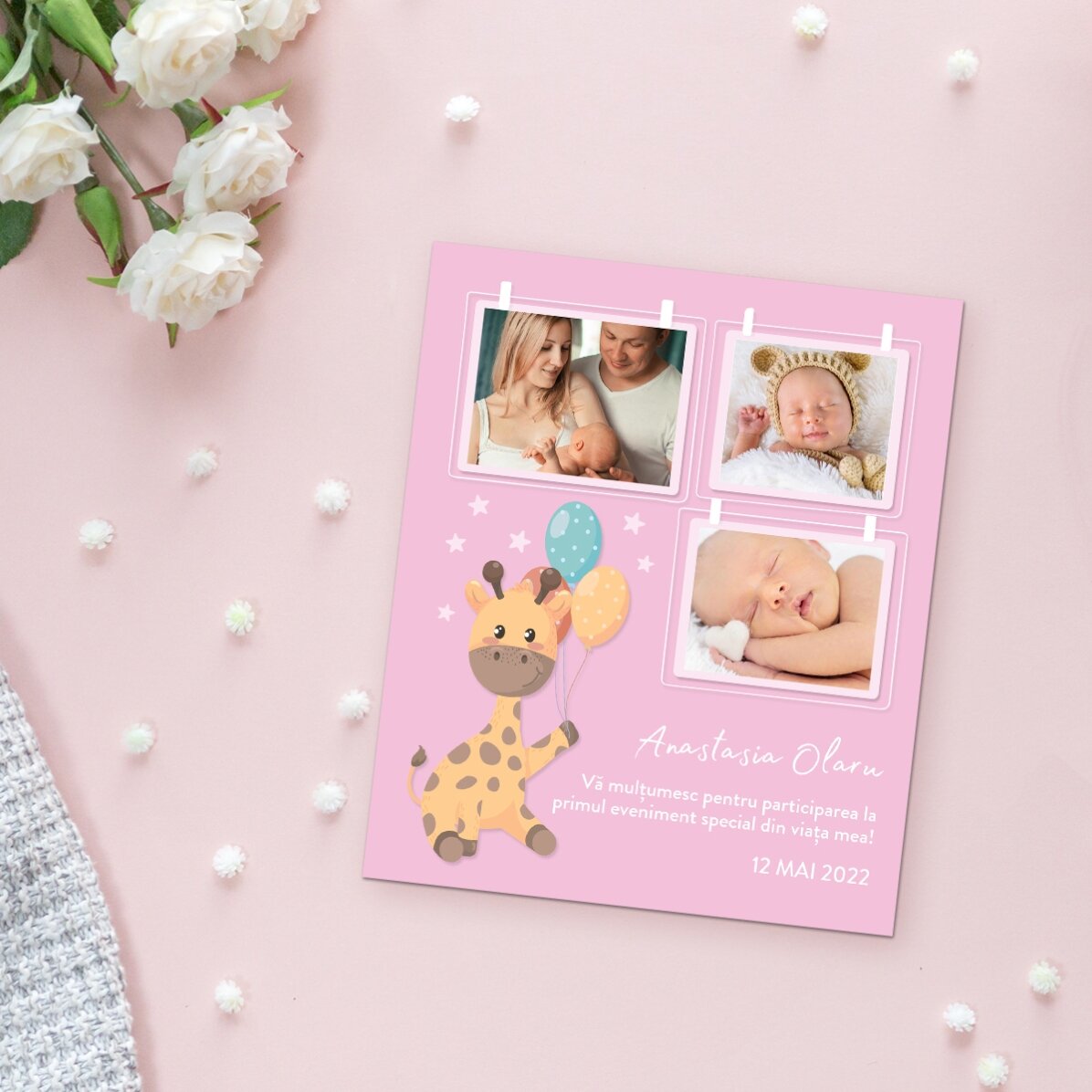 Magnet 10x12 cm personalizat cu 3 poze și text - Baby