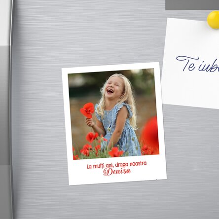 Magnet 10x12 cm personalizat cu o poză și text - format polaroid