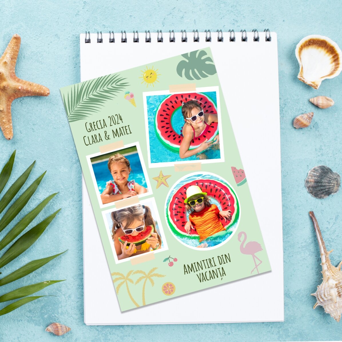 Magnet 10x15 cm personalizat cu 4 poze și text - Vacanță