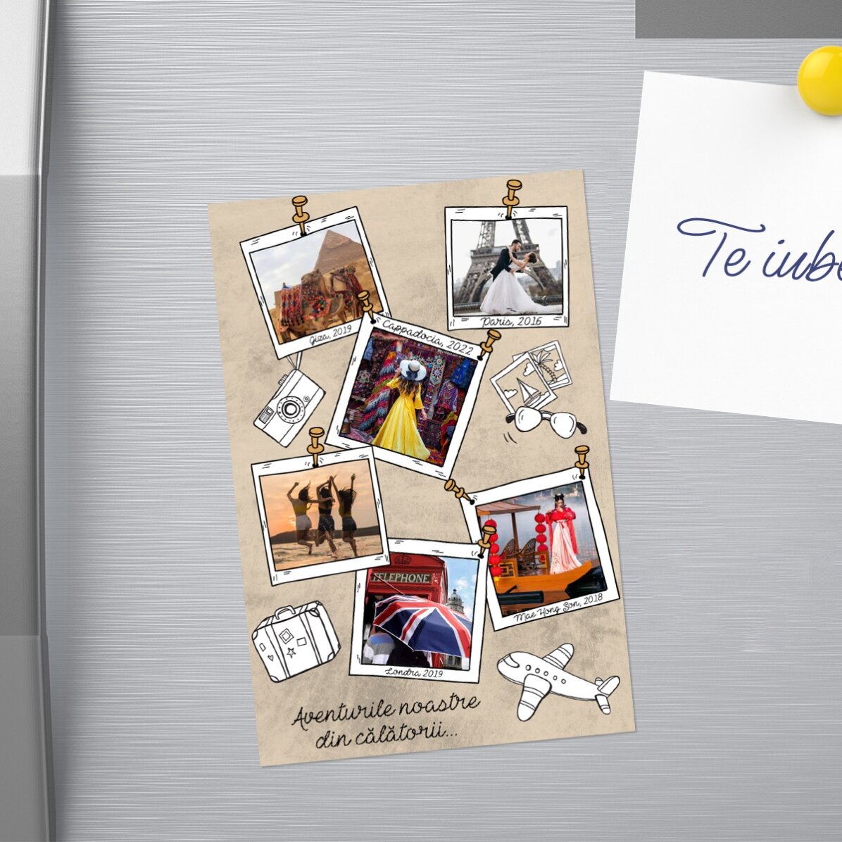 Magnet 10x15 cm personalizat cu 6 poze și text - Amintiri din vacanță