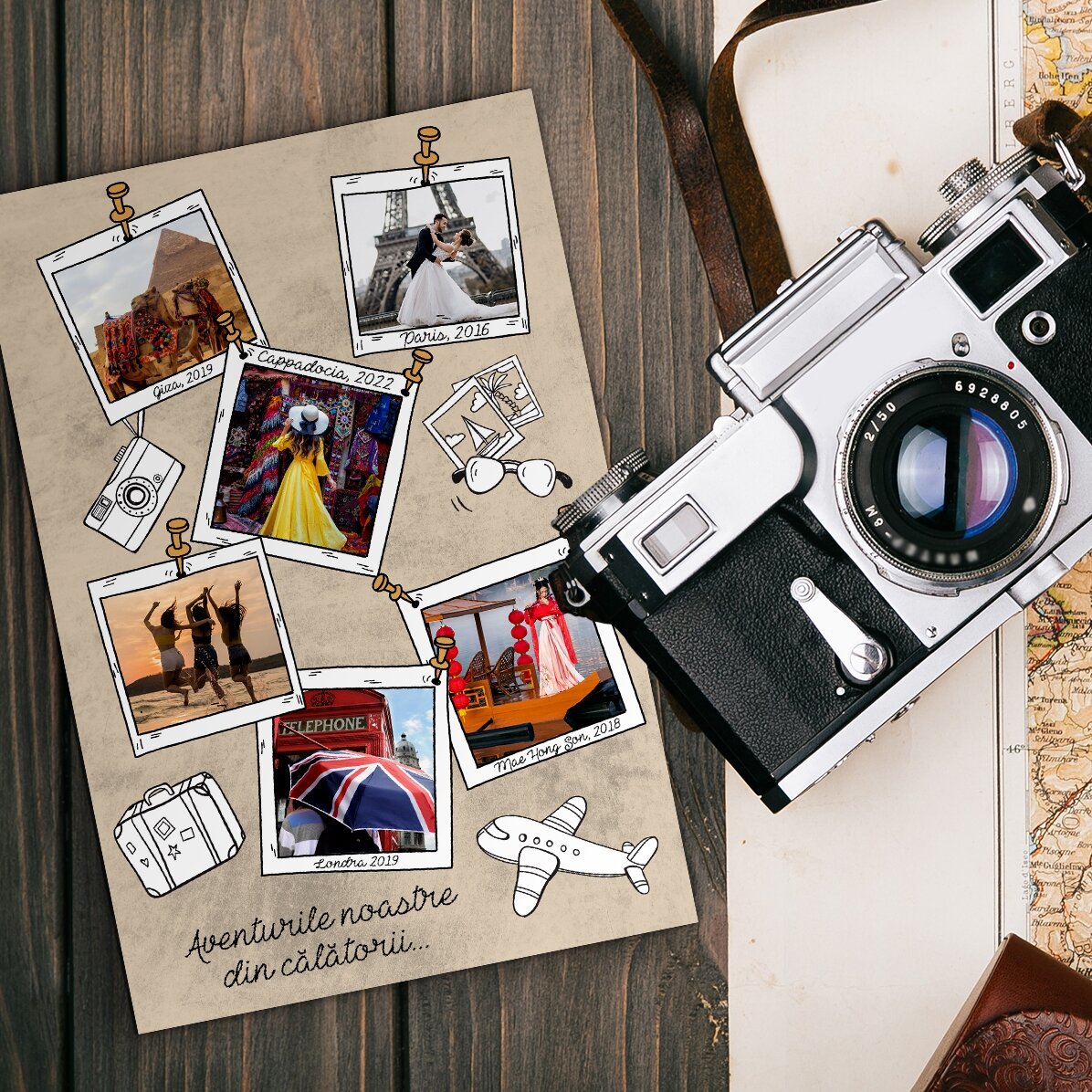 Magnet 10x15 cm personalizat cu 6 poze și text - Amintiri din vacanță