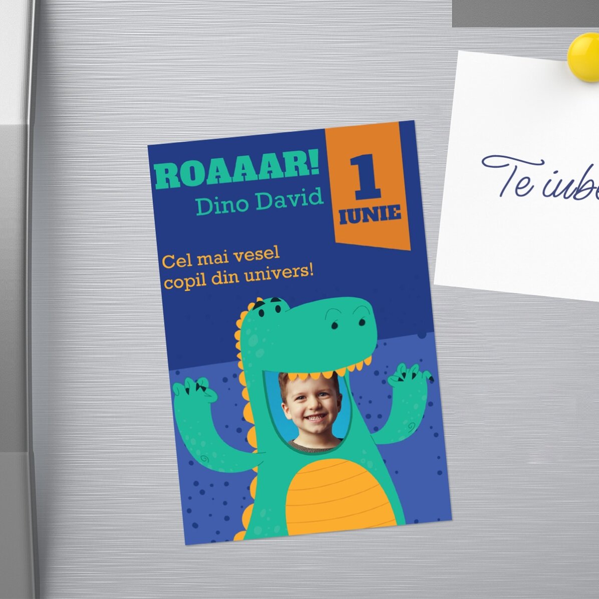 Magnet 10x15 cm personalizat cu o poză și text - Dino