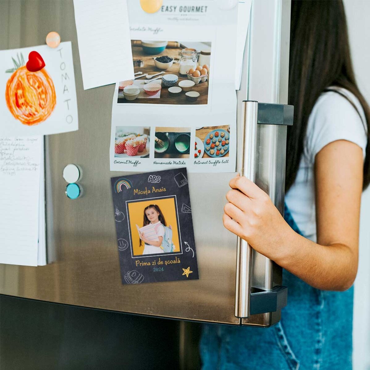 Magnet 10x15 cm personalizat cu o poză și text - School