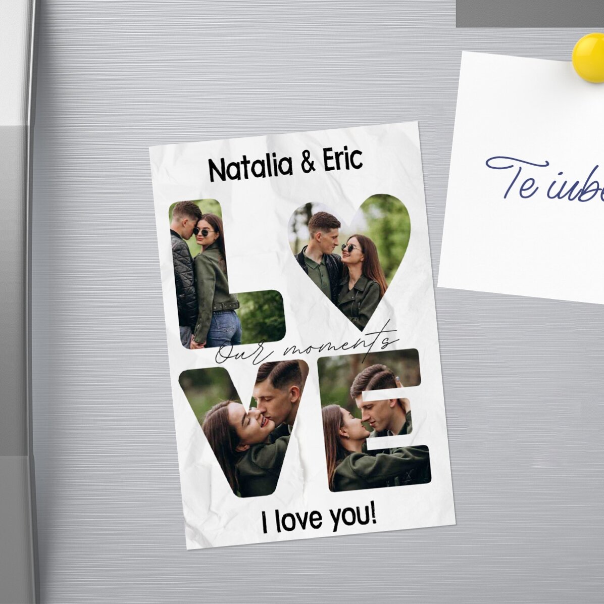 Magnet 10x15 cm personalizat cu text și 4 poze - LOVE
