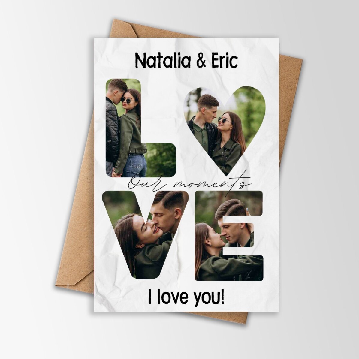 Magnet 10x15 cm personalizat cu text și 4 poze - LOVE