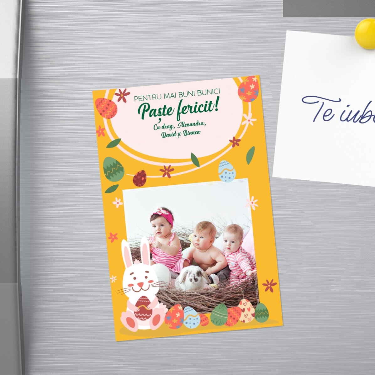 Magnet 10x15 cm personalizat cu text și poză - Paște fericit
