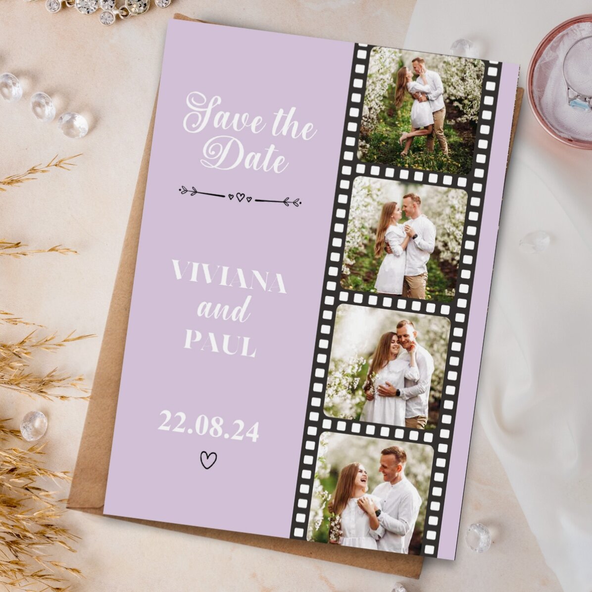 Magnet 10x15cm personalizat cu 4 poze și text - Save the date