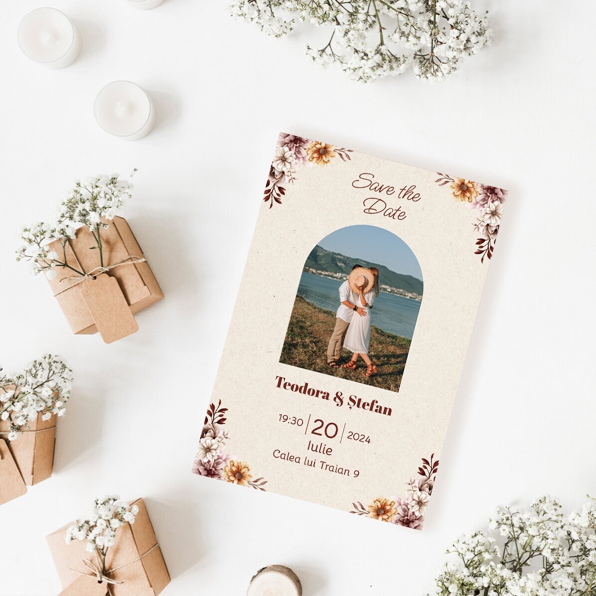 Magnet 10x15cm personalizat cu o poză și text - Save the Date