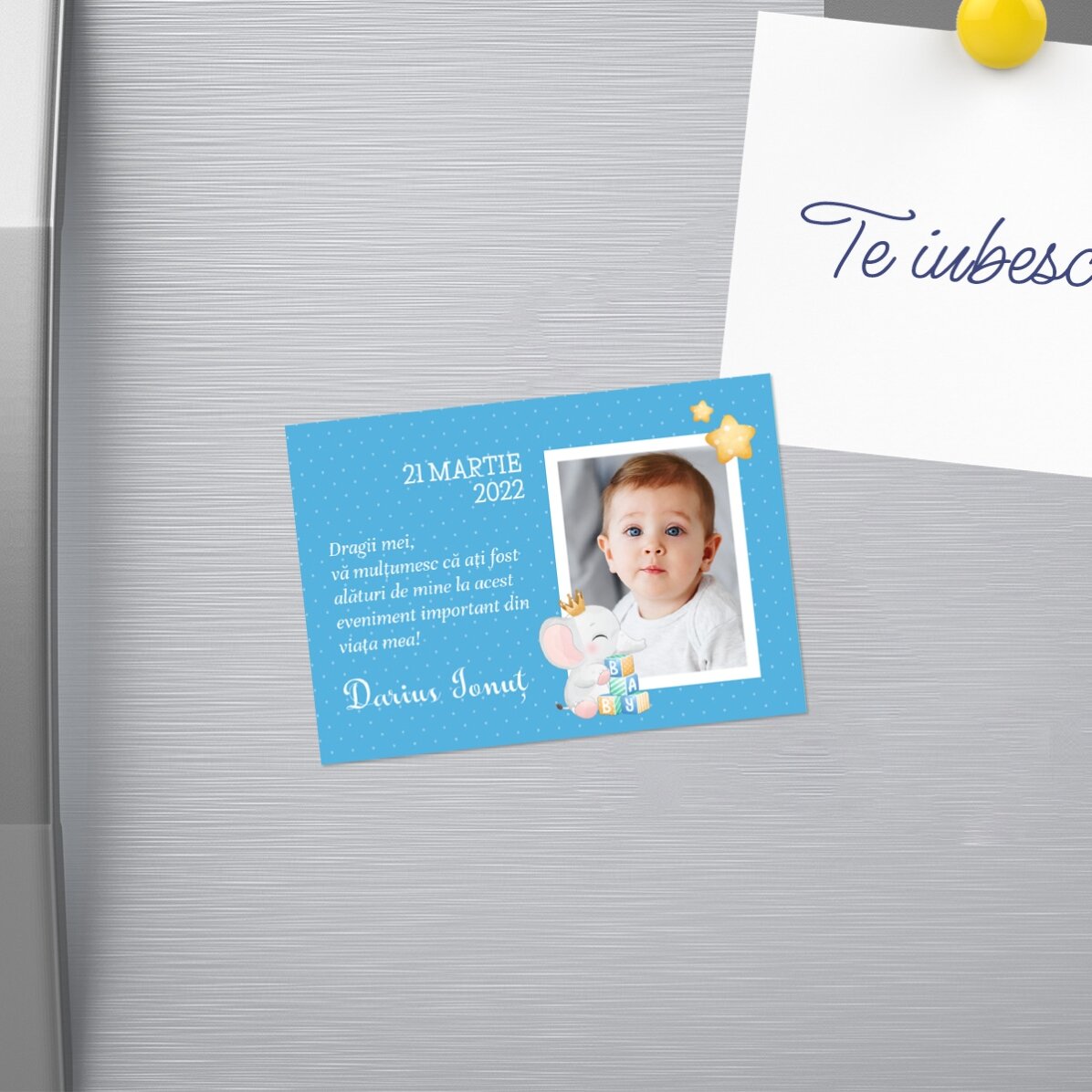 Magnet 10x7 cm personalizat cu o poză și text - Mărturie de botez