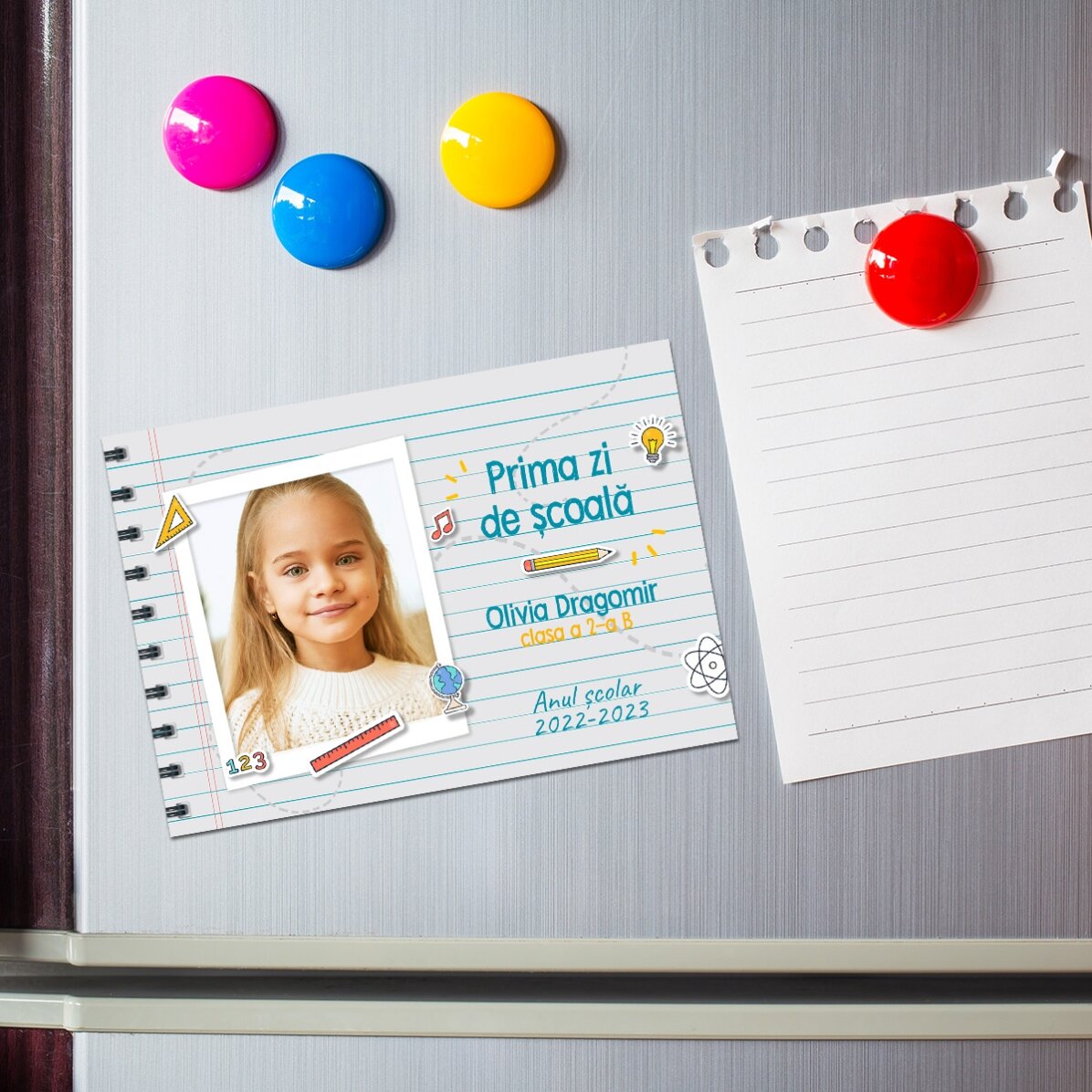 Magnet 10x7 cm personalizat cu o poză și text - Prima zi de școală