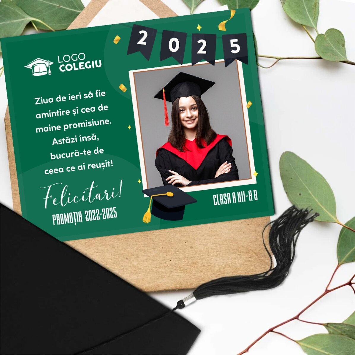 Magnet 12x10 cm personalizat cu logo, o poză și text - Felicitări pentru absolvire!