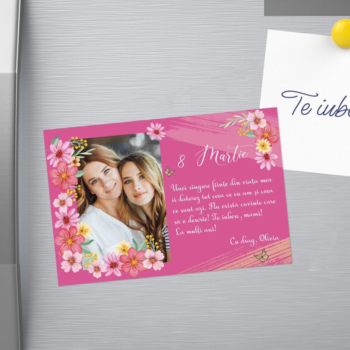 Magnet 15x10 cm personalizat cu o poză și text - 8 Martie