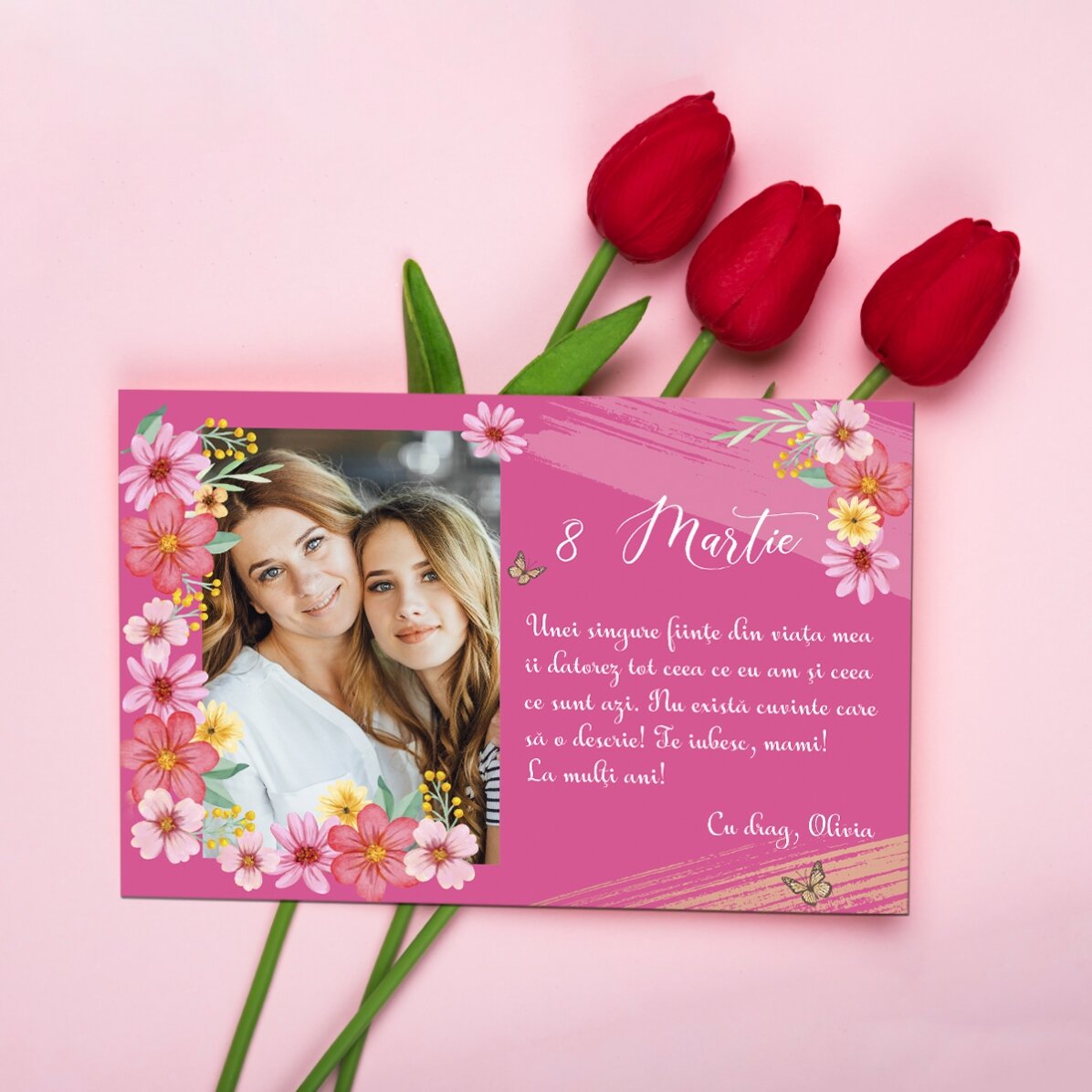 Magnet 15x10 cm personalizat cu o poză și text - 8 Martie