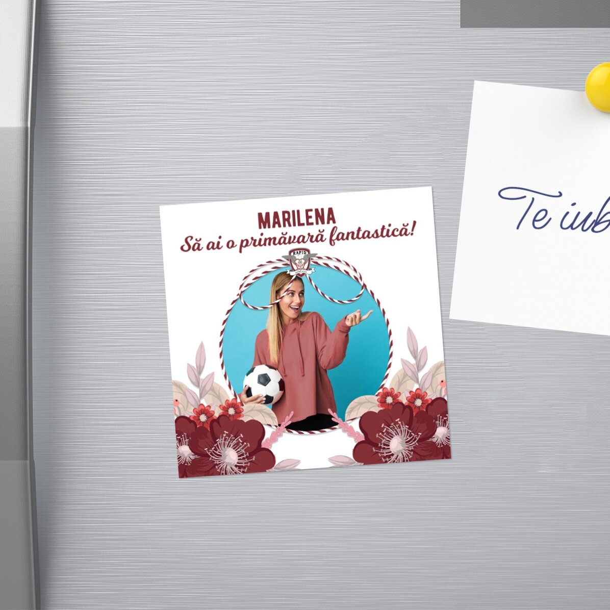 Magnet FC Rapid 10x10 personalizat cu nume și mesaj - Mărțișor