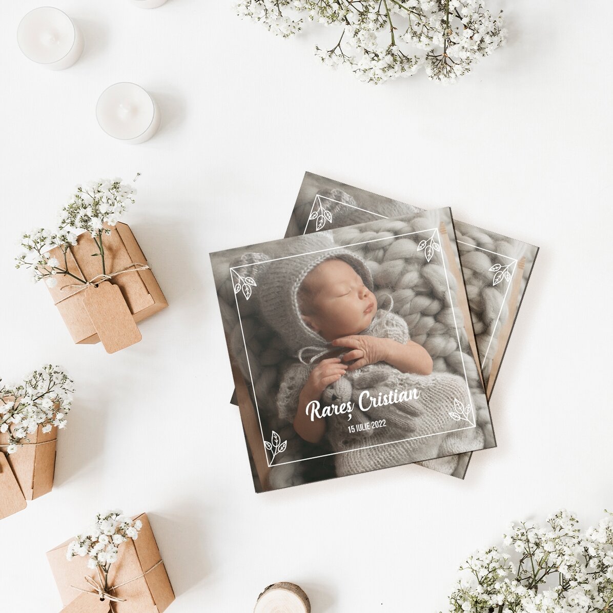 Magnet mărturie pentru botez 10x10 personalizat cu o poză și text