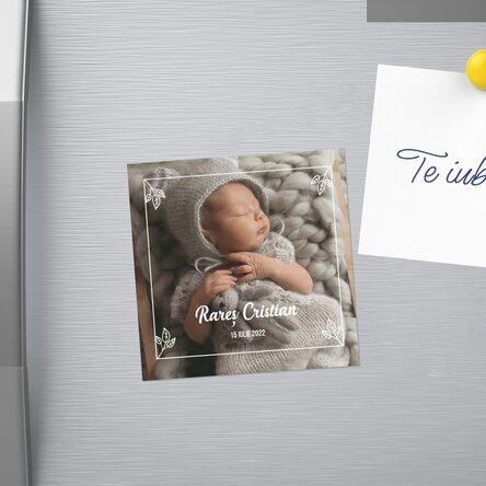 Magnet mărturie pentru botez 10x10 personalizat cu o poză și text