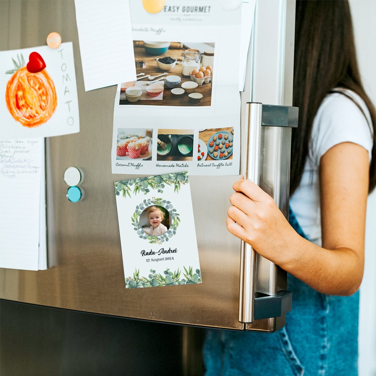 Magnet mărturie pentru botez 10x15cm personalizat cu o poză și text