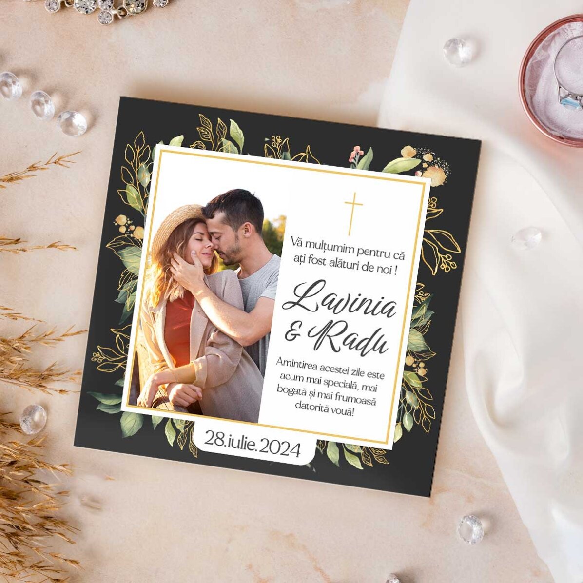 Magnet mărturie pentru nuntă 10x10 cm personalizat cu o poză și text - Amintiri pentru o Viață