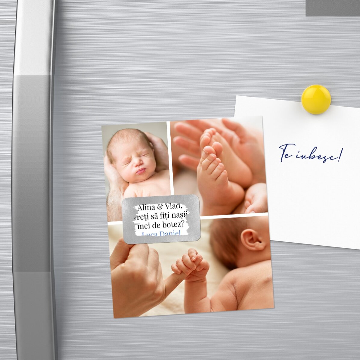 Magnet răzuibil 10x12 cm personalizat cu 3 poze și mesaj