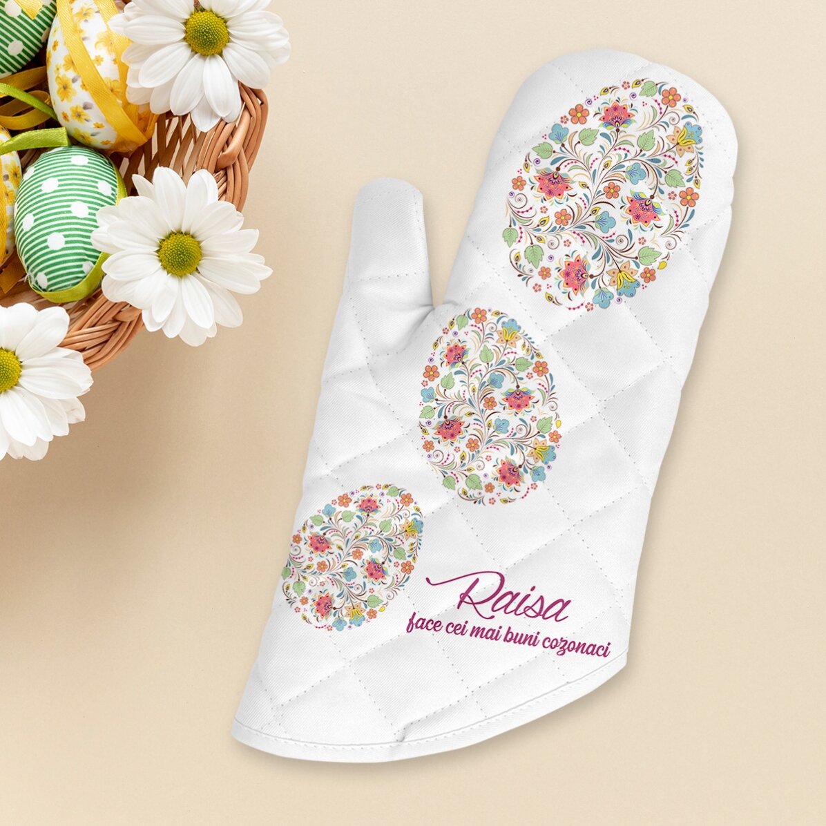 Mănușă de bucătărie personalizată cu text - Happy Easter