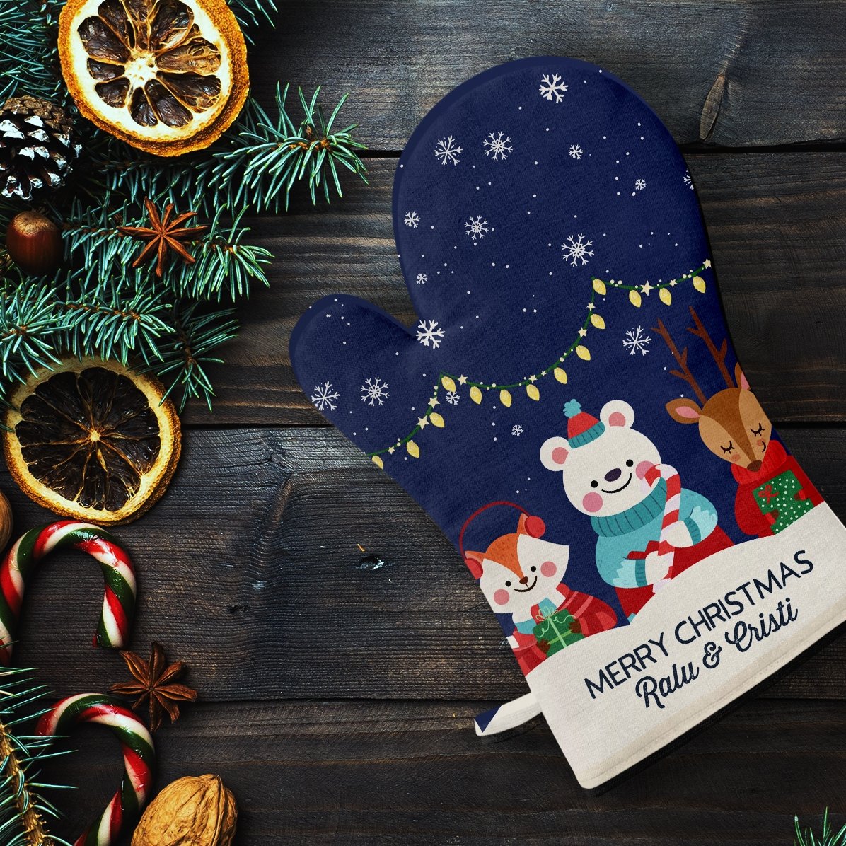 Mănușă de bucătărie personalizată cu text - Christmas Night