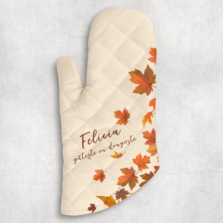 Mănușă de bucătărie personalizată cu text - Frunze de toamnă