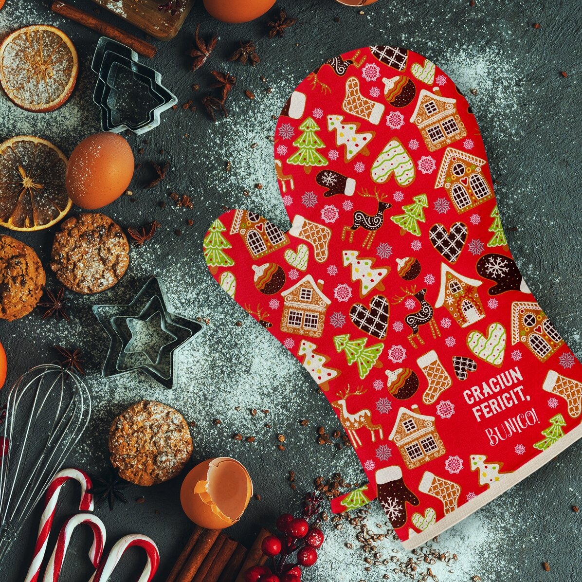 Mănușă de bucătărie personalizată cu text - Gingerbread