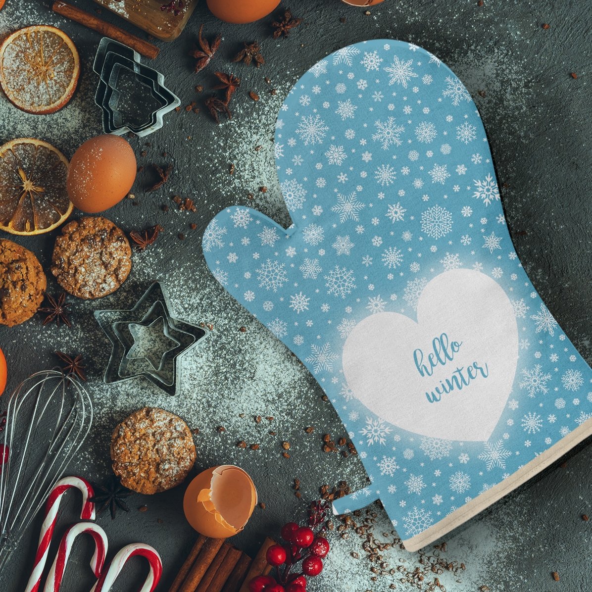 Mănușă de bucătărie personalizată cu text - Hello Winter